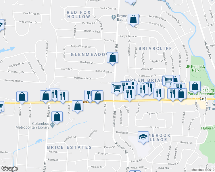 map of restaurants, bars, coffee shops, grocery stores, and more near 6672 Imperial Rose Place in Reynoldsburg