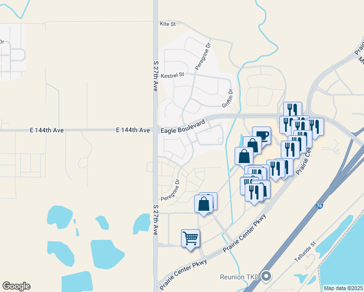 map of restaurants, bars, coffee shops, grocery stores, and more near 2103 Peregrine Drive in Brighton