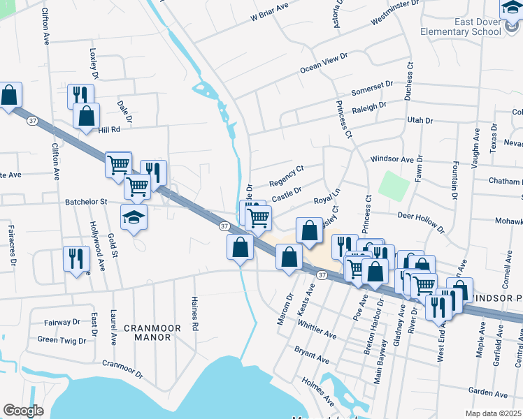 map of restaurants, bars, coffee shops, grocery stores, and more near 433 Kingsley Court in Toms River
