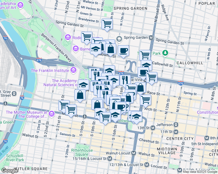 map of restaurants, bars, coffee shops, grocery stores, and more near in Philadelphia