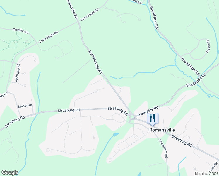 map of restaurants, bars, coffee shops, grocery stores, and more near 1164 Romansville Road in Chester County