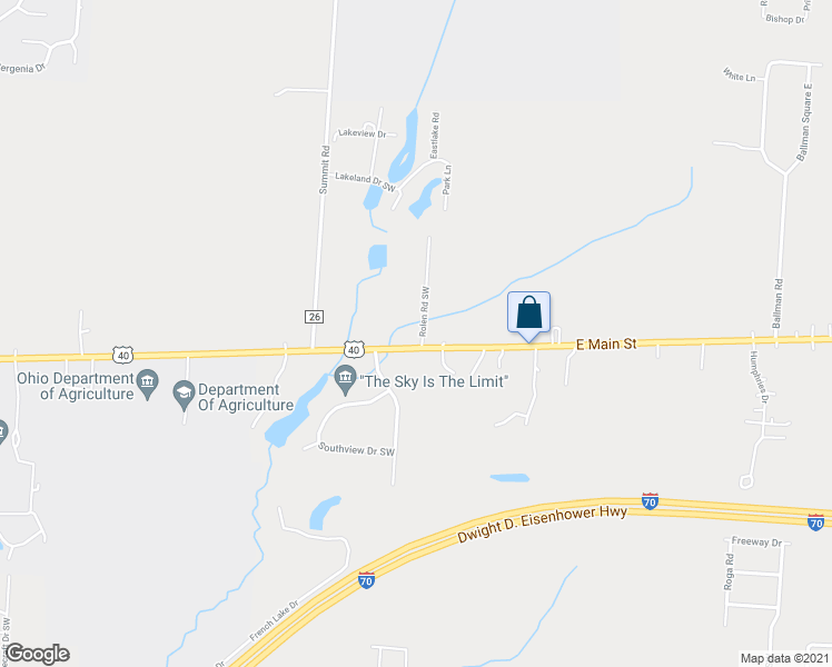 map of restaurants, bars, coffee shops, grocery stores, and more near 14010 National Road Southwest in Reynoldsburg