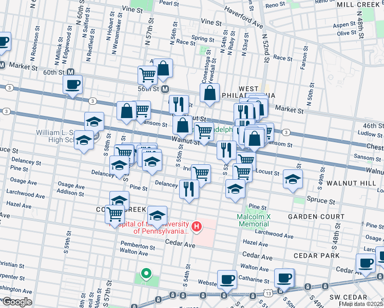 map of restaurants, bars, coffee shops, grocery stores, and more near in Philadelphia