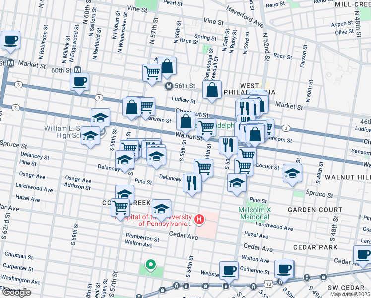 map of restaurants, bars, coffee shops, grocery stores, and more near in Philadelphia