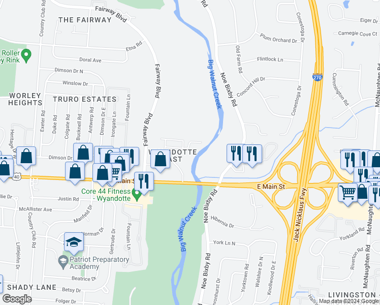 map of restaurants, bars, coffee shops, grocery stores, and more near 5345 Great Oak Way in Whitehall