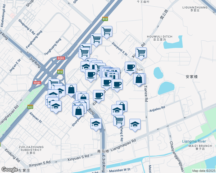 map of restaurants, bars, coffee shops, grocery stores, and more near in 