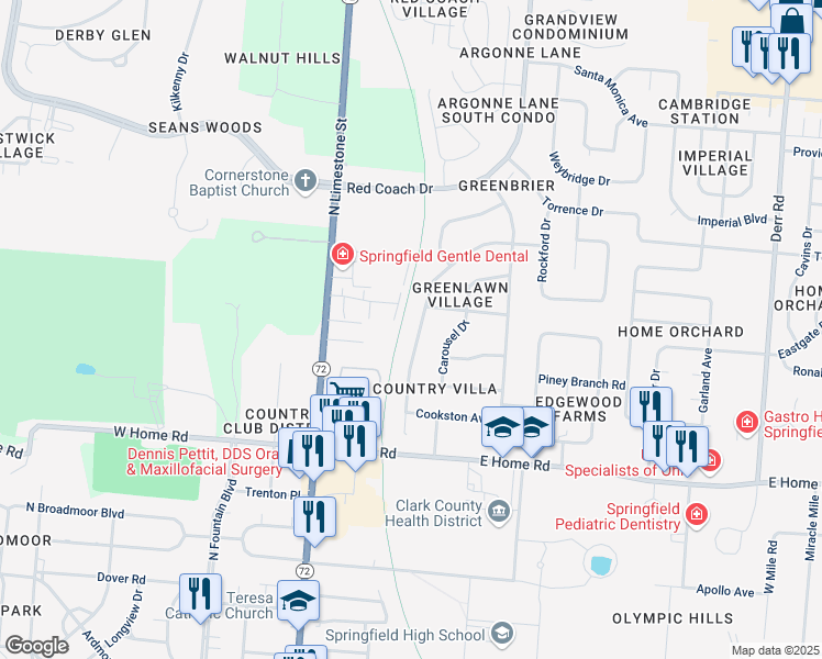 map of restaurants, bars, coffee shops, grocery stores, and more near 2533 Rebecca Drive in Springfield