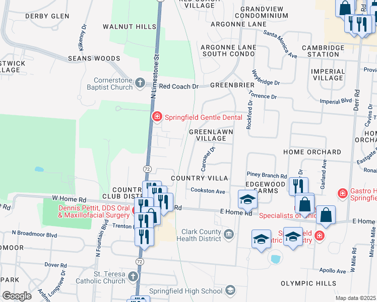 map of restaurants, bars, coffee shops, grocery stores, and more near 2533 Rebecca Dr in Springfield