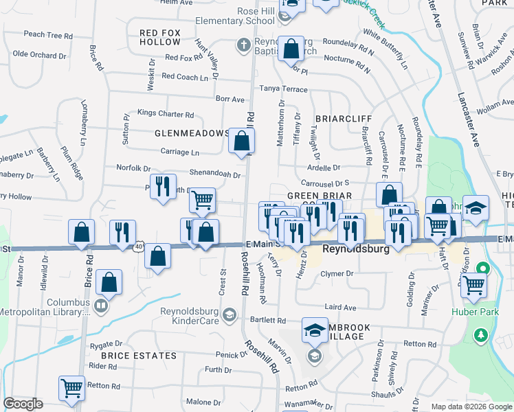map of restaurants, bars, coffee shops, grocery stores, and more near 6723 Bordeaux Court in Reynoldsburg