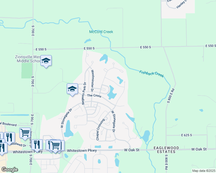 map of restaurants, bars, coffee shops, grocery stores, and more near 6631 West Deerfield Drive in Zionsville