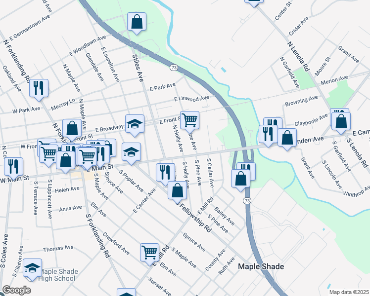 map of restaurants, bars, coffee shops, grocery stores, and more near 15 North Holly Avenue in Maple Shade