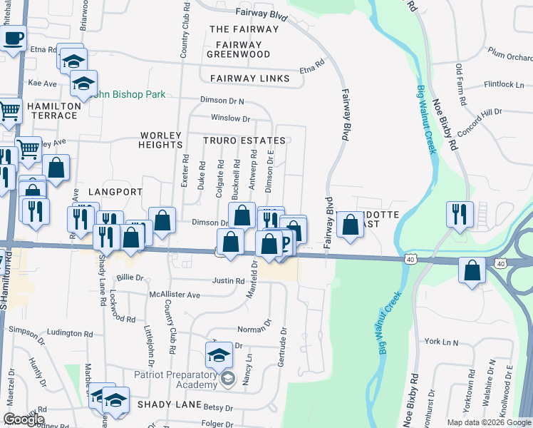map of restaurants, bars, coffee shops, grocery stores, and more near 1024 Dimson Drive South in Whitehall