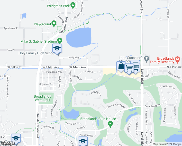 map of restaurants, bars, coffee shops, grocery stores, and more near 4370 Lexi Circle in Broomfield