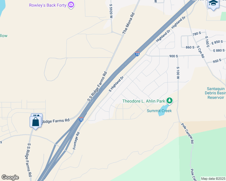 map of restaurants, bars, coffee shops, grocery stores, and more near 1252 South Raintree Lane in Santaquin