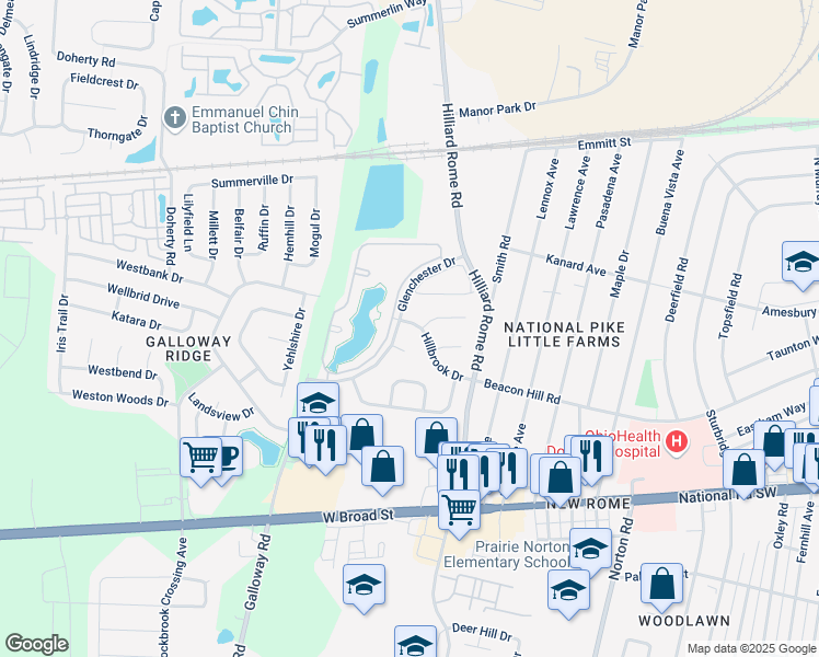 map of restaurants, bars, coffee shops, grocery stores, and more near 5545 Hillbrook Drive in Galloway