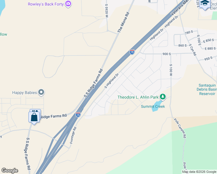 map of restaurants, bars, coffee shops, grocery stores, and more near East Veterans Memorial Highway in Santaquin