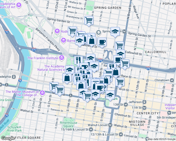 map of restaurants, bars, coffee shops, grocery stores, and more near in Philadelphia