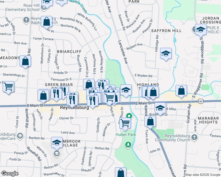 map of restaurants, bars, coffee shops, grocery stores, and more near 1272 Aida Drive in Reynoldsburg
