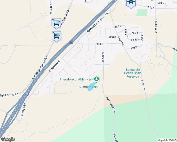 map of restaurants, bars, coffee shops, grocery stores, and more near 1109 South Red Barn View Drive in Santaquin