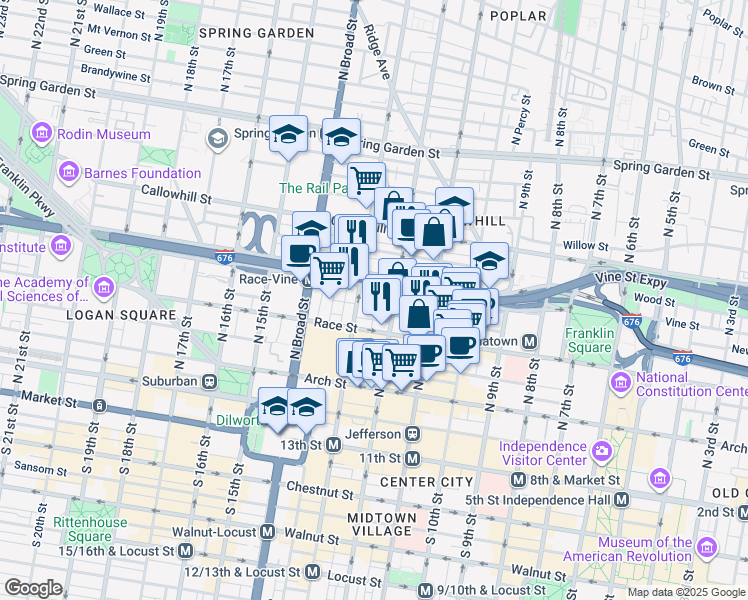map of restaurants, bars, coffee shops, grocery stores, and more near in Philadelphia