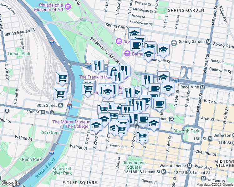 map of restaurants, bars, coffee shops, grocery stores, and more near in Philadelphia