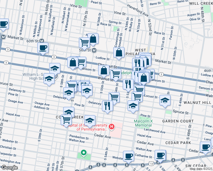 map of restaurants, bars, coffee shops, grocery stores, and more near in Philadelphia