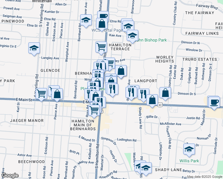 map of restaurants, bars, coffee shops, grocery stores, and more near 896 South Hamilton Road in Whitehall