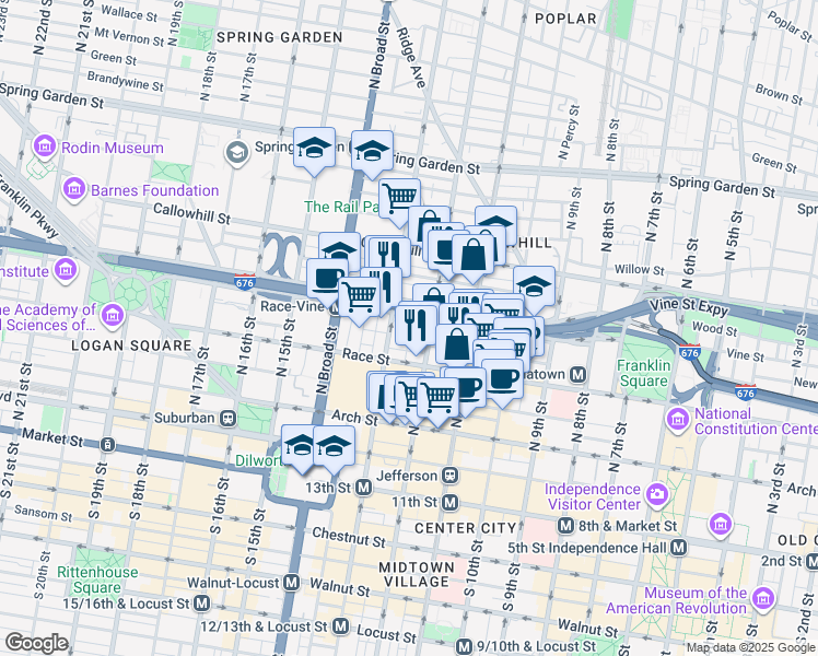 map of restaurants, bars, coffee shops, grocery stores, and more near in Philadelphia