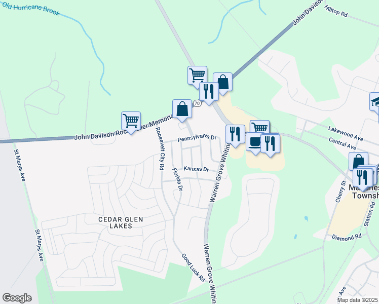 map of restaurants, bars, coffee shops, grocery stores, and more near 4 Kansas Drive in Manchester Township