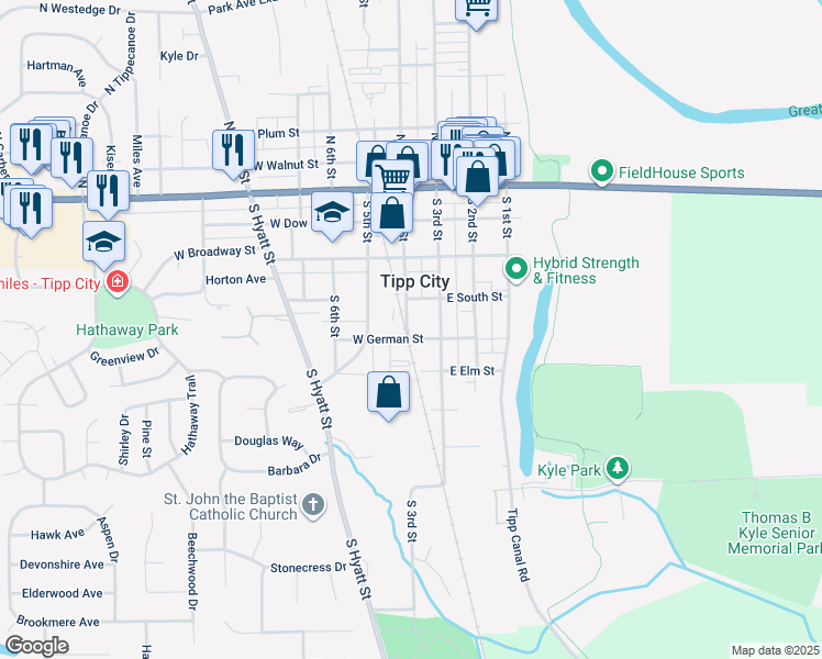 map of restaurants, bars, coffee shops, grocery stores, and more near 330 South 4th Street in Tipp City
