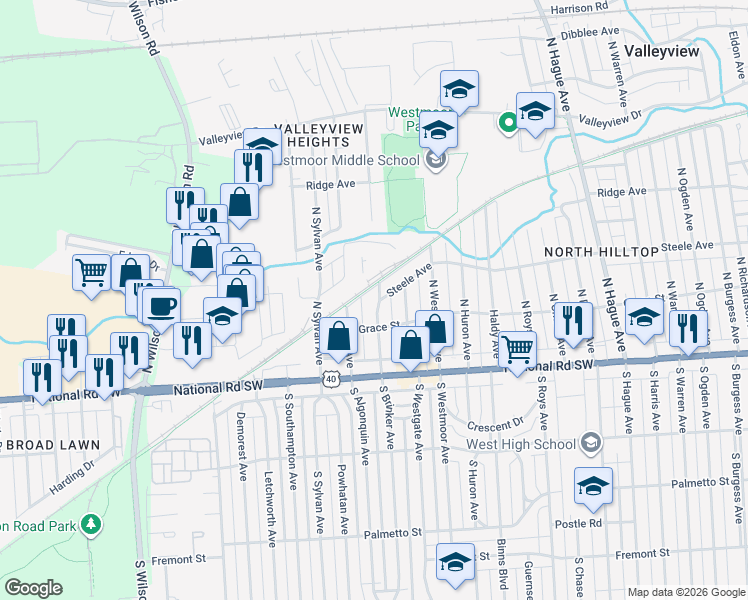 map of restaurants, bars, coffee shops, grocery stores, and more near 113 North Brinker Avenue in Columbus