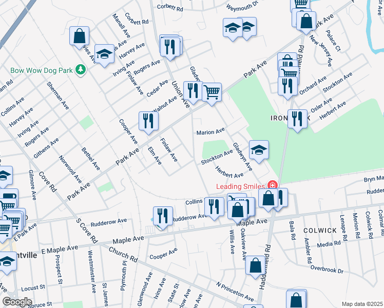 map of restaurants, bars, coffee shops, grocery stores, and more near 3559 Union Avenue in Pennsauken Township