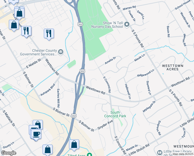 map of restaurants, bars, coffee shops, grocery stores, and more near 763 Wesley Court in West Chester