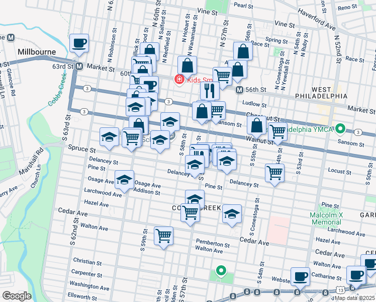 map of restaurants, bars, coffee shops, grocery stores, and more near 252 South Cecil Street in Philadelphia