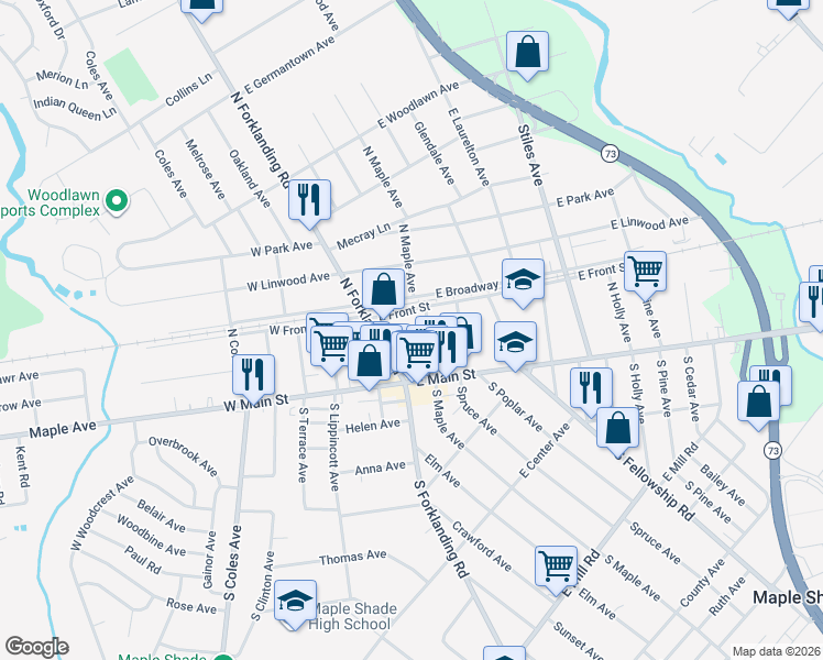 map of restaurants, bars, coffee shops, grocery stores, and more near 22 Theodore Avenue in Maple Shade