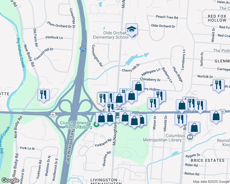 map of restaurants, bars, coffee shops, grocery stores, and more near 1081 McNaughten Road in Columbus