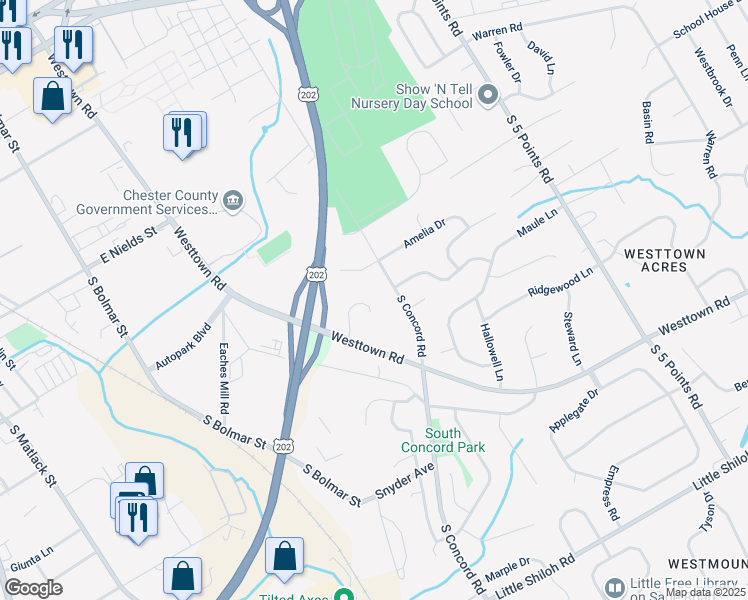 map of restaurants, bars, coffee shops, grocery stores, and more near 763 Wesley Court in West Chester