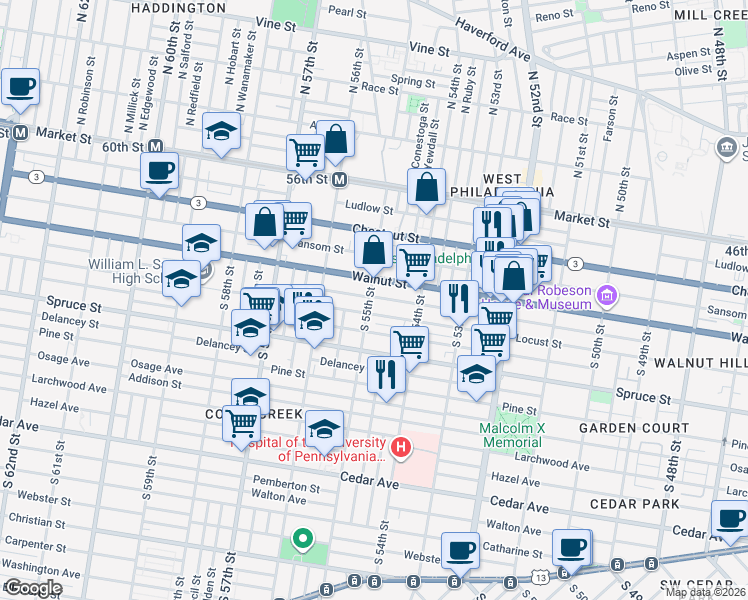 map of restaurants, bars, coffee shops, grocery stores, and more near in Philadelphia