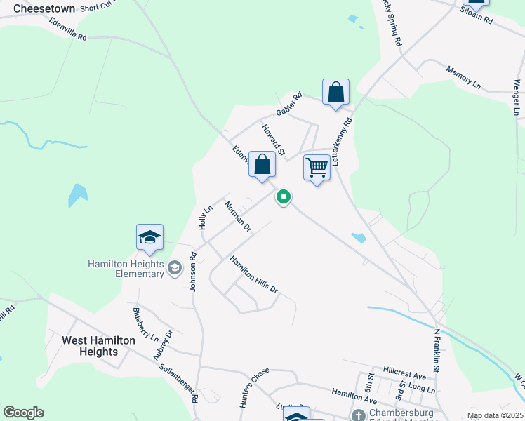 map of restaurants, bars, coffee shops, grocery stores, and more near 1892 Johnson Road in Chambersburg