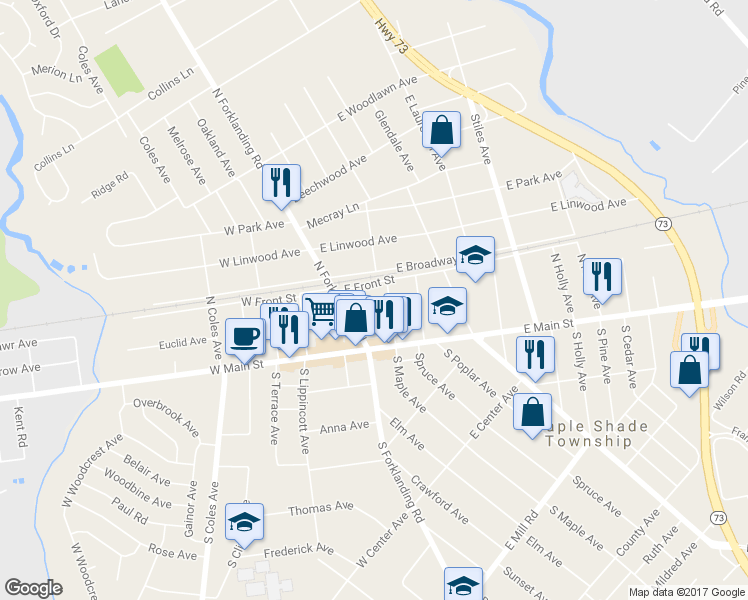 map of restaurants, bars, coffee shops, grocery stores, and more near 22 Theodore Ave in Maple Shade