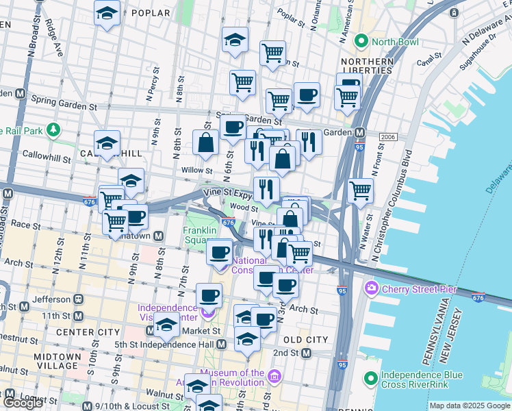 map of restaurants, bars, coffee shops, grocery stores, and more near 324 North Lawrence Street in Philadelphia