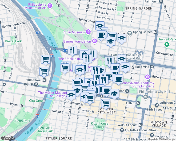 map of restaurants, bars, coffee shops, grocery stores, and more near in Philadelphia