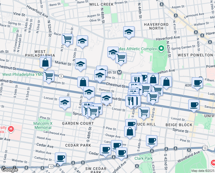 map of restaurants, bars, coffee shops, grocery stores, and more near in Philadelphia