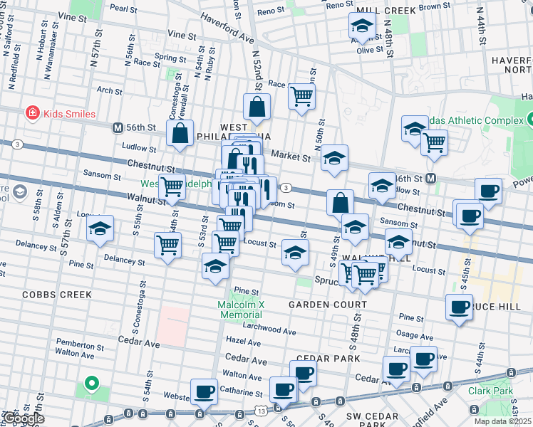 map of restaurants, bars, coffee shops, grocery stores, and more near in Philadelphia