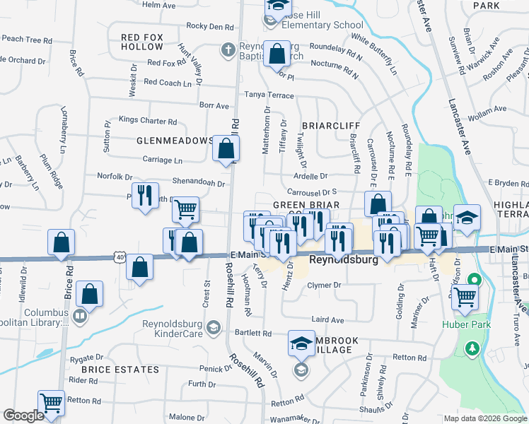 map of restaurants, bars, coffee shops, grocery stores, and more near 6805 Nice Court in Reynoldsburg