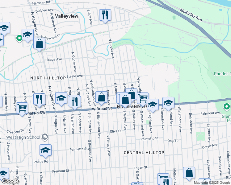 map of restaurants, bars, coffee shops, grocery stores, and more near 75 North Eureka Avenue in Columbus