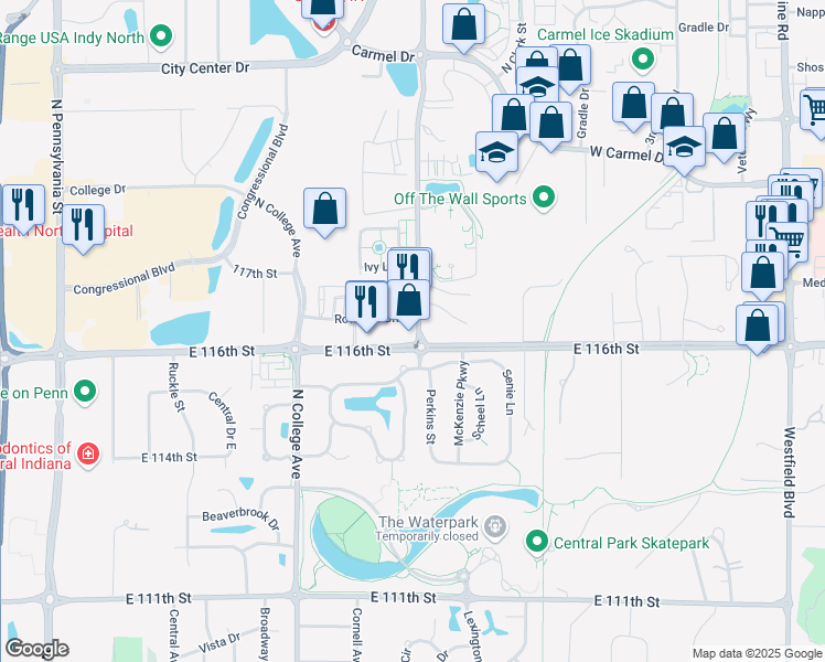 map of restaurants, bars, coffee shops, grocery stores, and more near 890 East 116th Street in Carmel