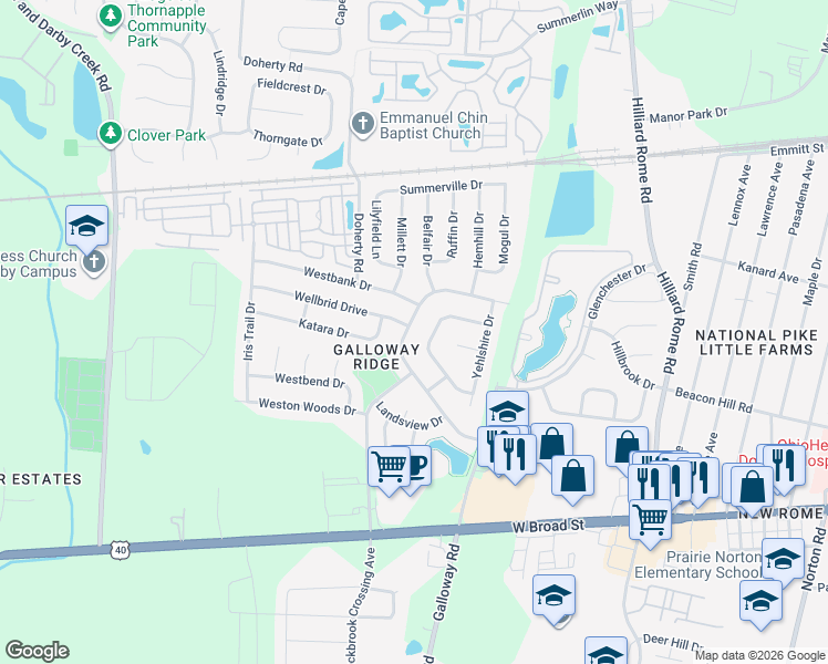 map of restaurants, bars, coffee shops, grocery stores, and more near 352 Galloway Ridge Drive in Galloway