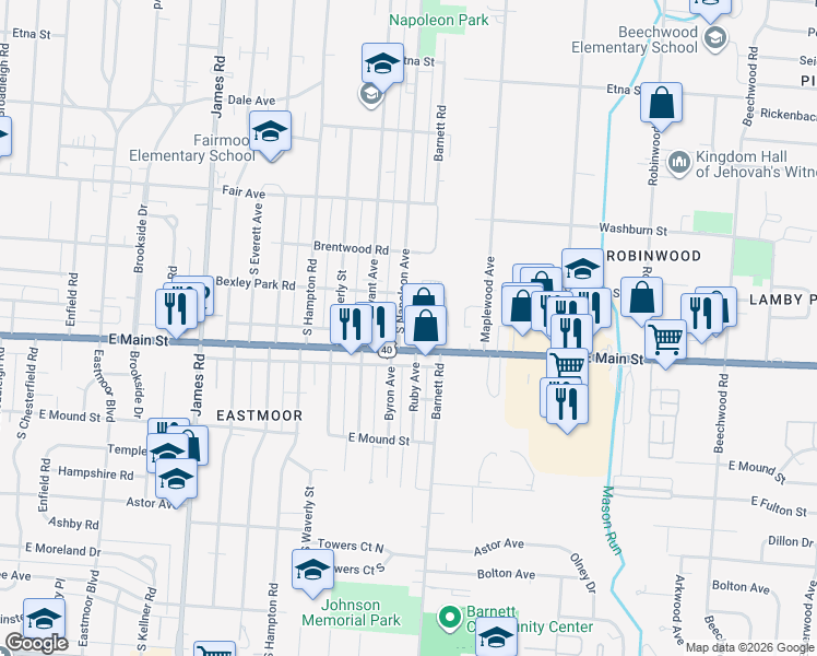 map of restaurants, bars, coffee shops, grocery stores, and more near 740 South Napoleon Avenue in Columbus