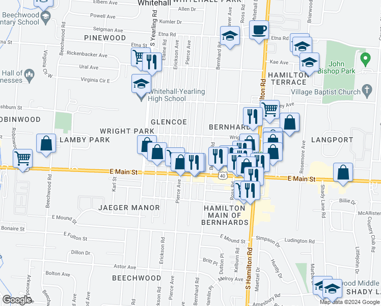 map of restaurants, bars, coffee shops, grocery stores, and more near 859 Westphal Avenue in Whitehall
